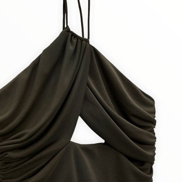 ZARA | Dark Khaki | CUT OUT DRAPED DRESS - Picture 4 of 11
